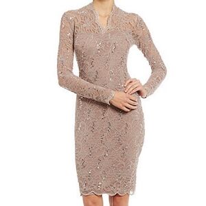 MARINA Long Sleeve Lace Dress in Taupe